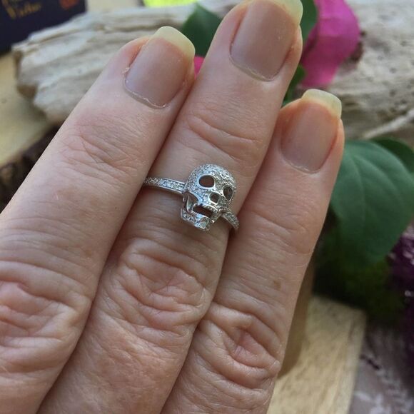 Sterling Silver Skull CZ Ring Size 8 - Picture 7 of 8